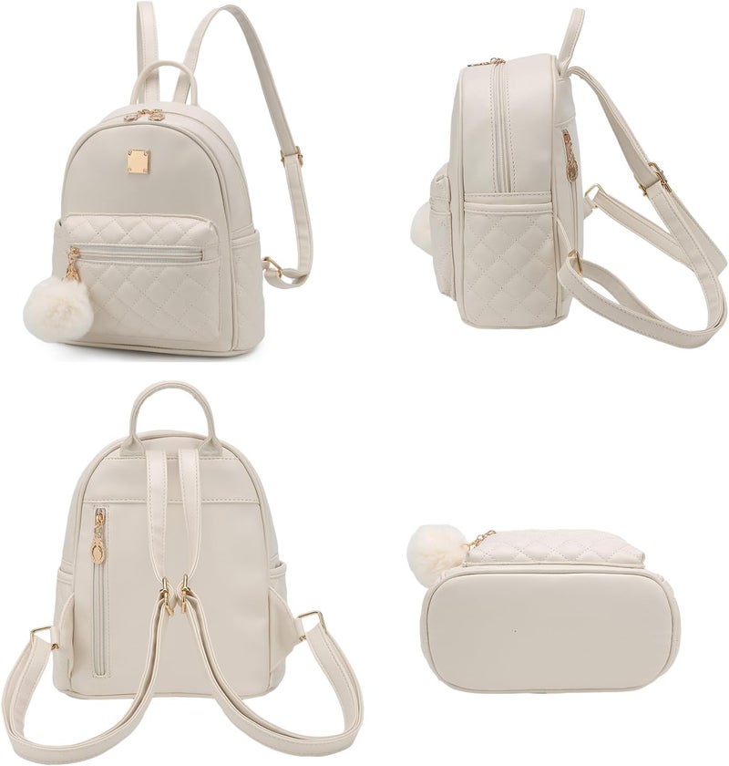 Barsine Girls Fashion Mini Backpack Purse Small Cute Plaid Leather Women Backpacks Little Bag (Ivory) - Image 3